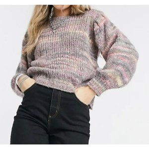 Topshop Spacedye Cropped Puff Sleeve Sweater Pink NWT